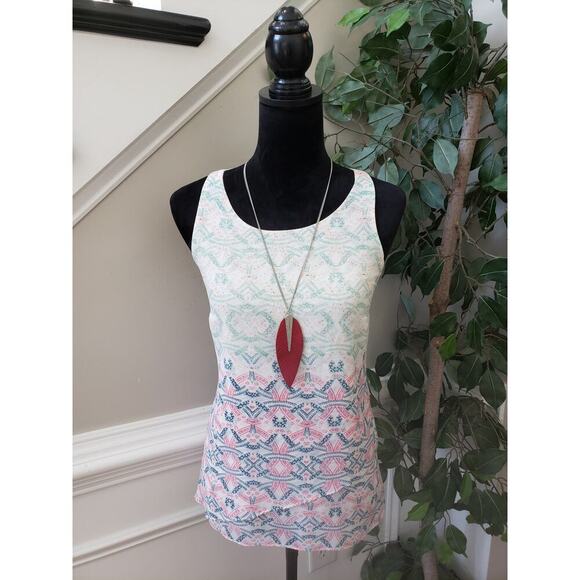 CAbi Tank Top Womens Size XS Multi Geometric Chiffon Layered Back Zip Sleeveless - Picture 1 of 11